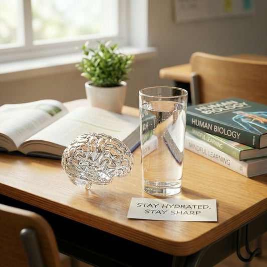 O nano-banana care simbolizează energia și hidratarea creierului pentru elevi